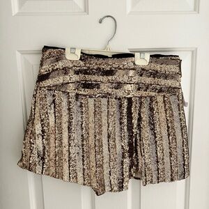 VENUS Gold and Brown Sequin Mini Skort with slit